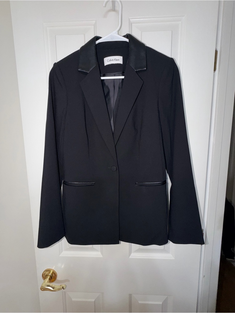 Calvin Klein Black Women's Blazer with Faux Leather Trim